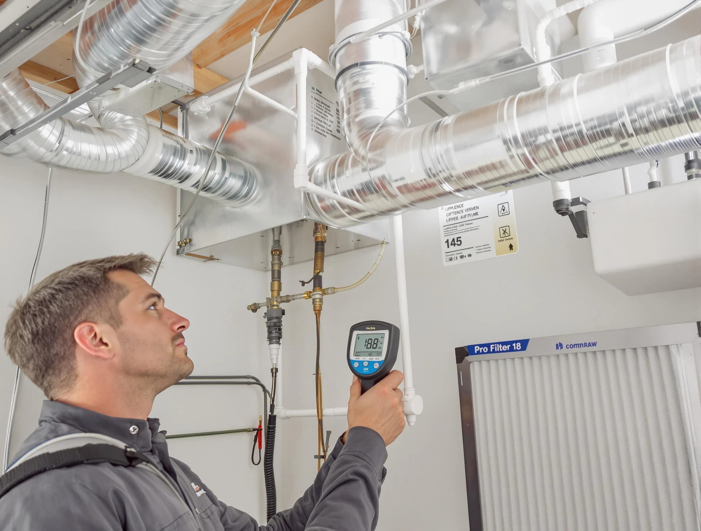 Douglasville Air Duct Cleaning expert conducting detailed filter system inspection using diagnostic tools in Douglasville