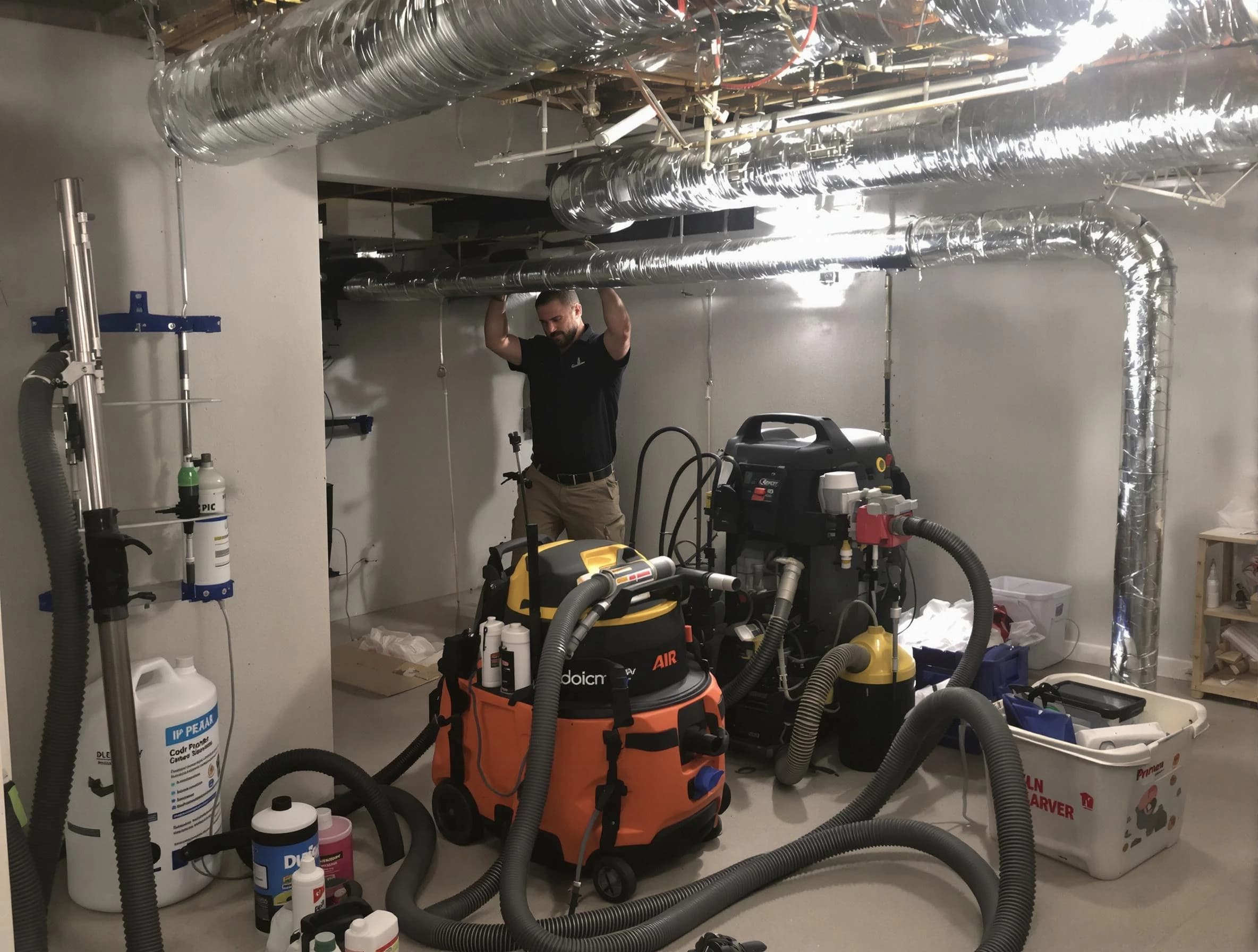 Douglasville Air Duct Cleaning specialist performing professional mold removal from air ducts using safety equipment in Douglasville