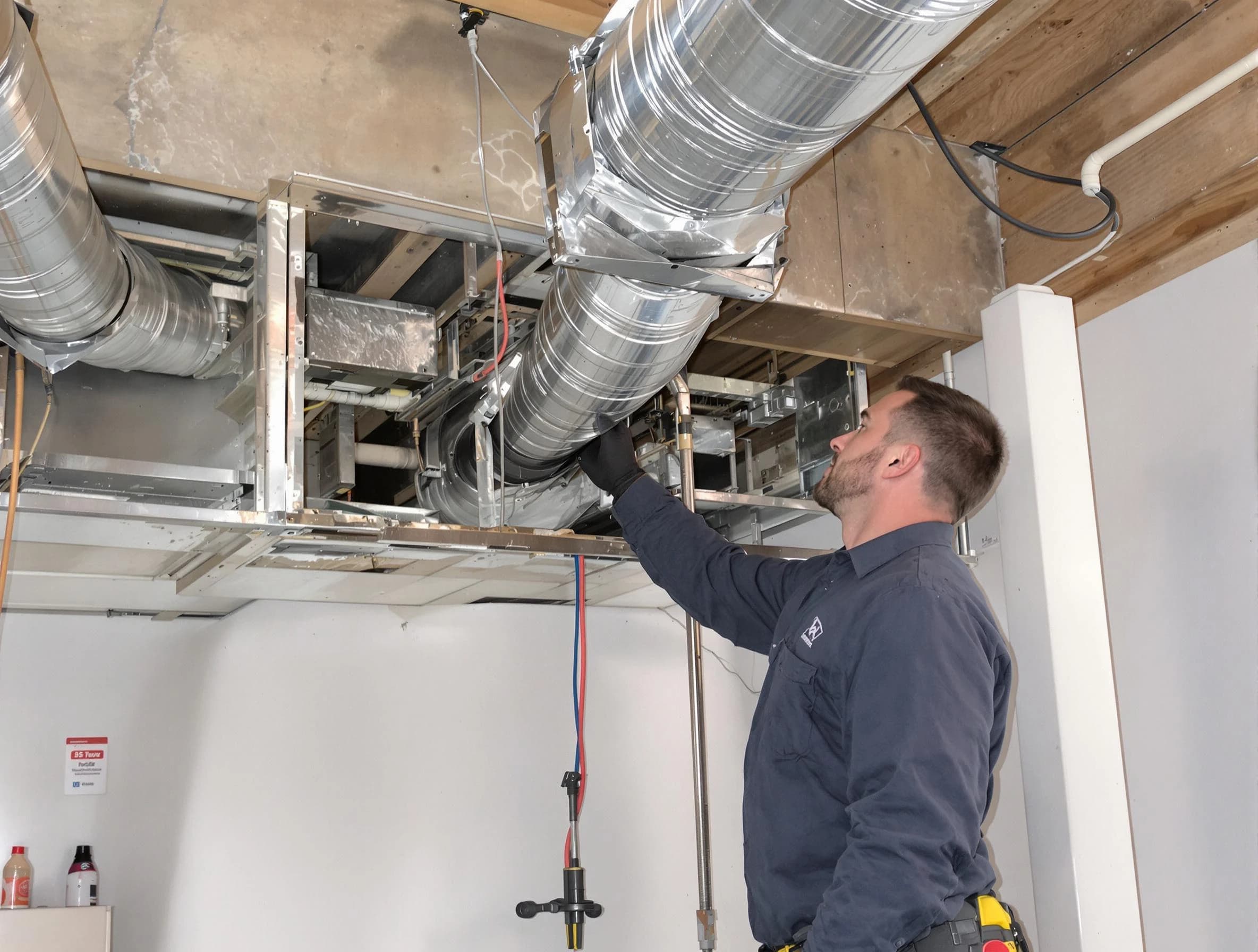 Douglasville Air Duct Cleaning technician performing professional air duct repair using specialized tools in Douglasville