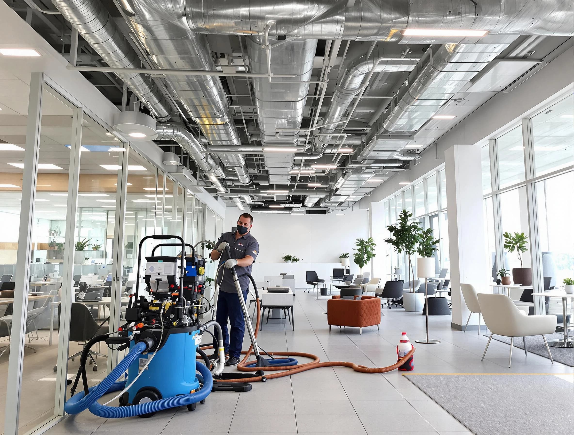 Douglasville Air Duct Cleaning team conducting comprehensive commercial duct cleaning at a business location in Douglasville