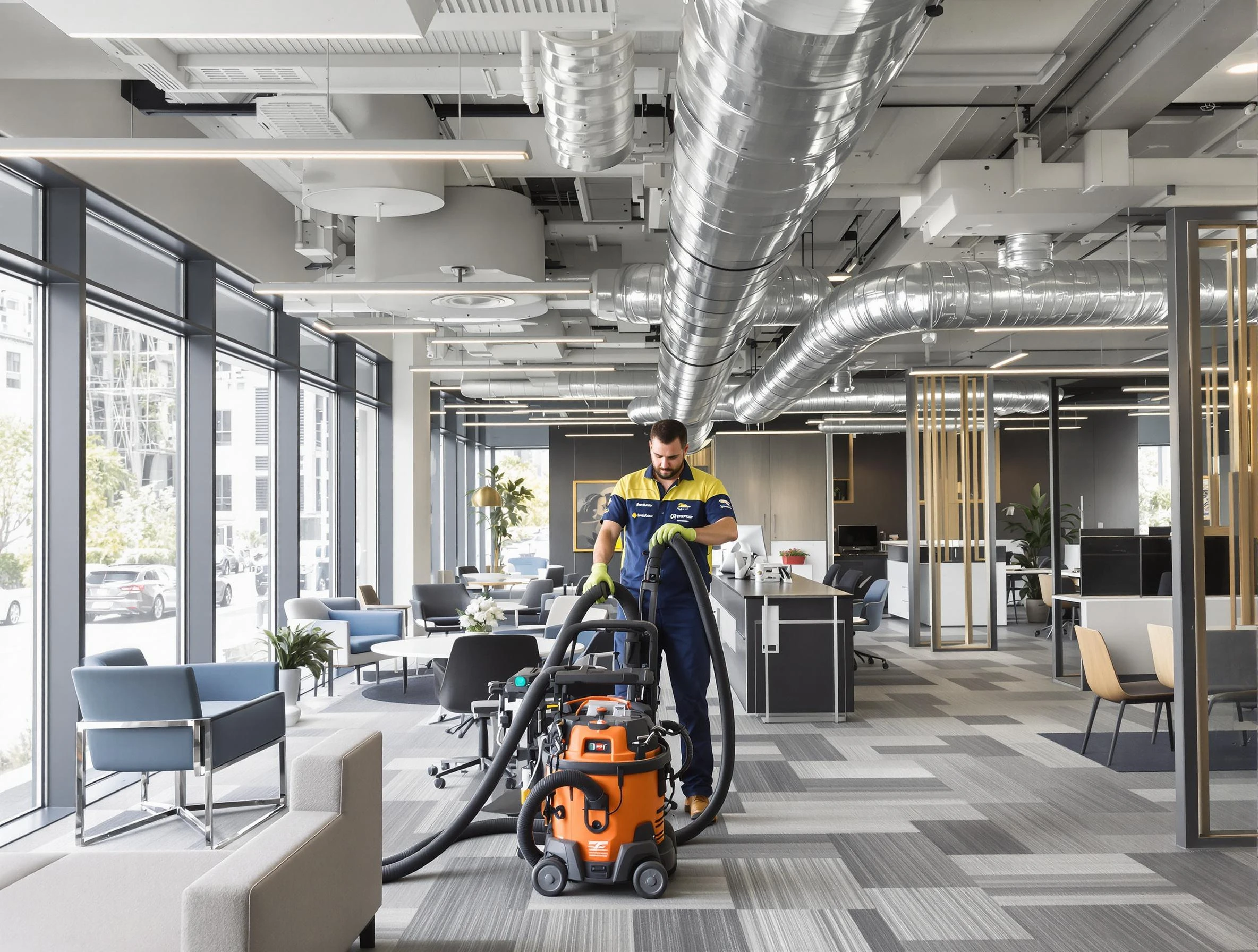 Douglasville Air Duct Cleaning team performing thorough commercial duct cleaning at a Douglasville business center