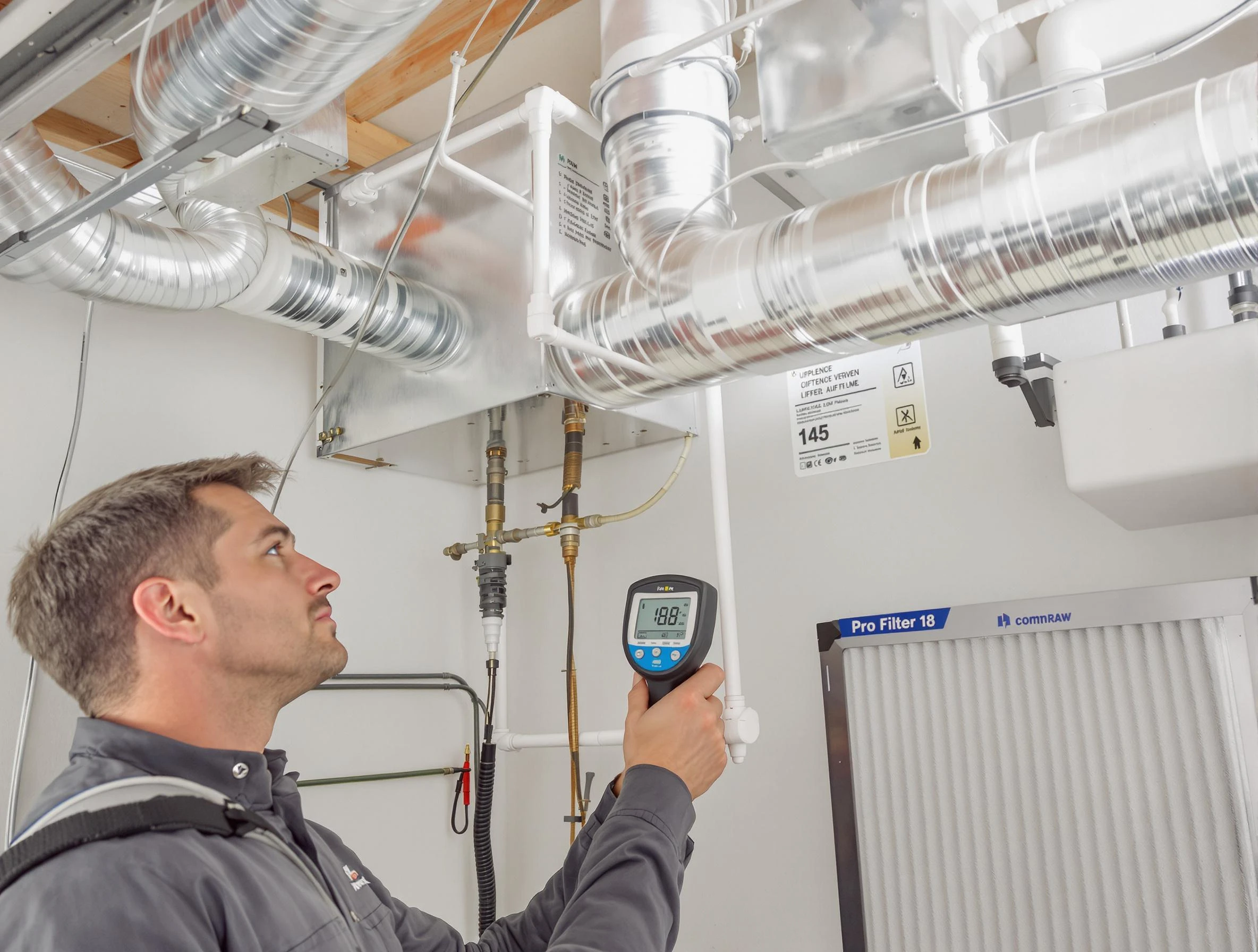 Douglasville Air Duct Cleaning expert conducting detailed filter system inspection using diagnostic tools in Douglasville